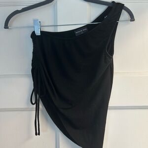 White Fox Black Asymmetrical Top